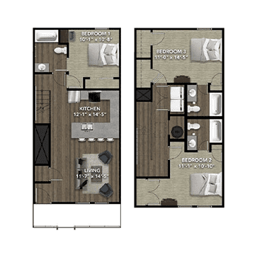 A Three-Bedroom Townhouse Floor Plan