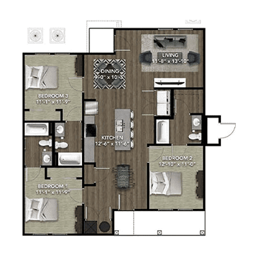 A Three-Bedroom Flat Floor Plan